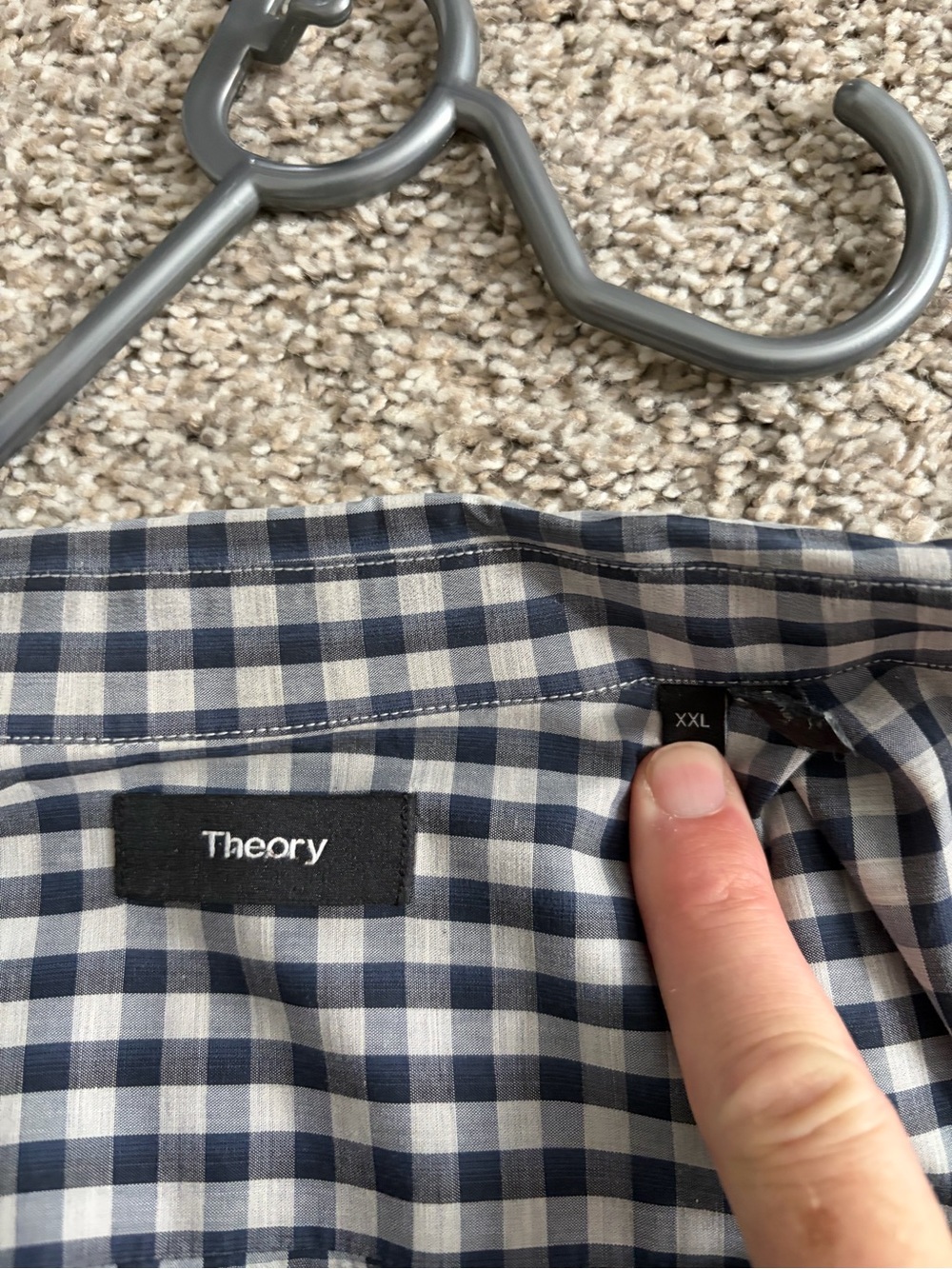 Theory Men's Navy and White Check Button-Down Shirt
